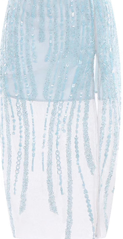 Wardrobes by Chen Luxury Blue Sleeveless Rhinestone Embroidery Slit Dress - Dami