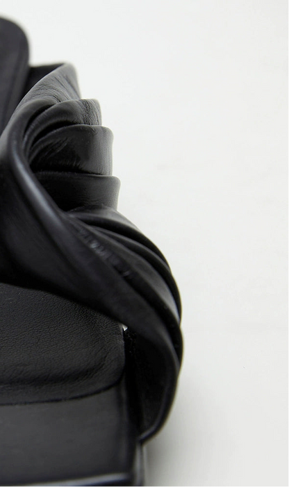 ZHUCHONGYUN Summer Black Tile Multi-Layer Pinch Pleated Shoes-ROTA.