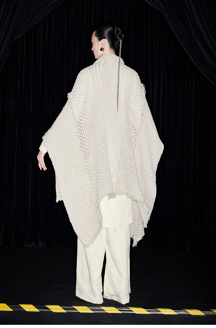 M essential Mackay designer Jin Rao knitted twisted beaded style cape - stat.