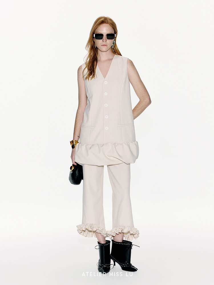 ATELIER MISS LU Genuine Hem Multilayer Rolled Straight Cropped Pants - JONAS