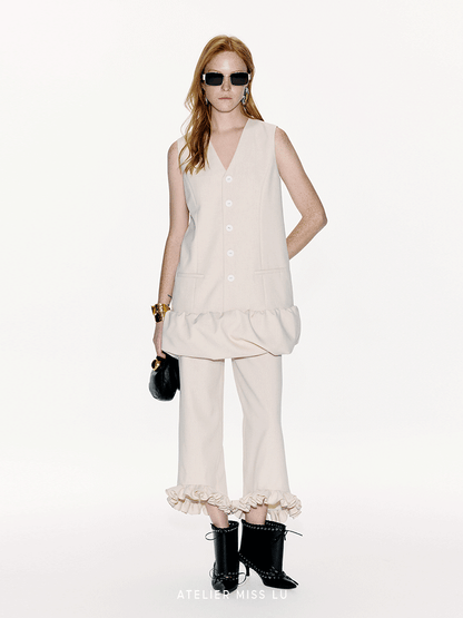 ATELIER MISS LU Genuine Hem Multilayer Rolled Straight Cropped Pants - JONAS