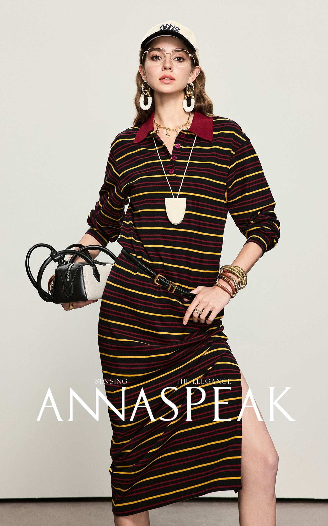 ANNASPEAK color loose striped knit long dress-MUA.