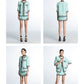 Barbie pastel green mint green tiffany blue tweed coat top jacket + skirt