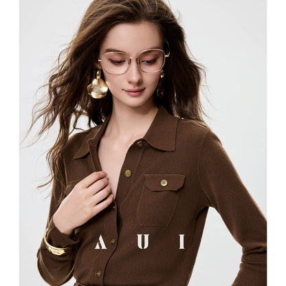 AUI  Polo Collar Long Sleeve Knit Sweater Top - PAKA