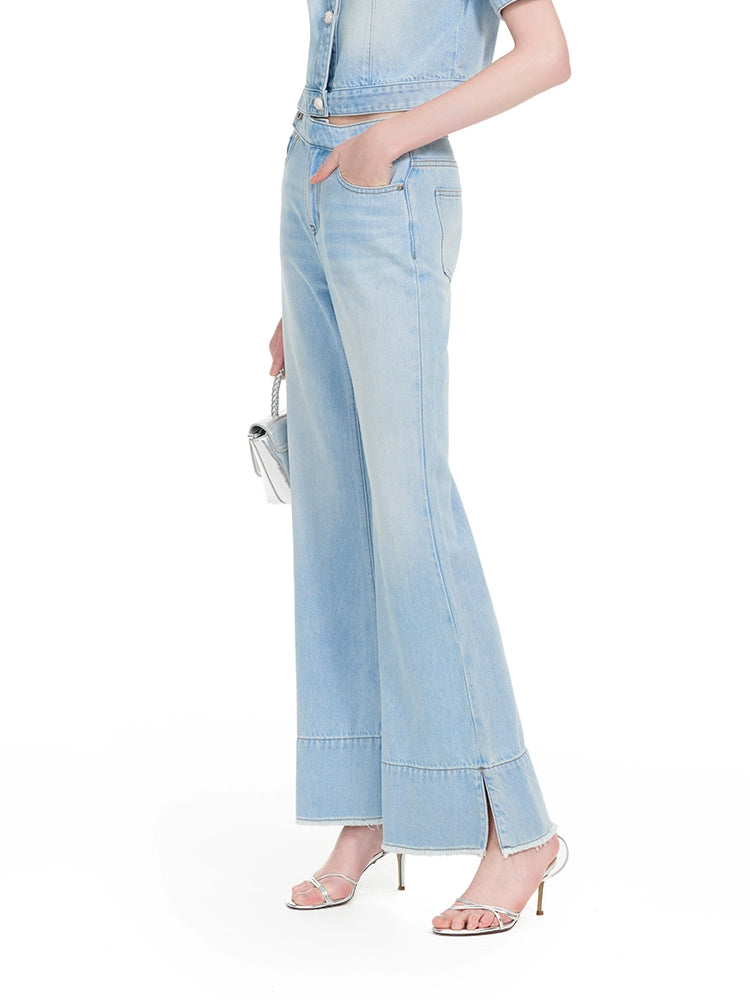YES BY YESIR | Ye Qians Raw-Slit Bell Bottom Jeans with Sculpted Retro Flair-ARSENIA.