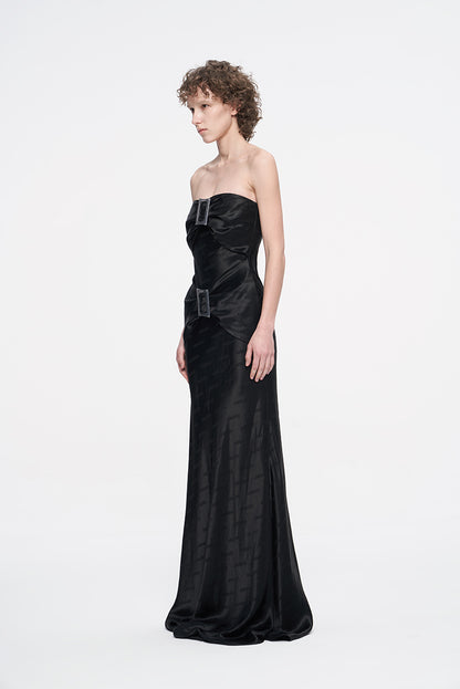 ANNAKIKI niche design black logo acetate jacquard bandeau dress-FANSIA