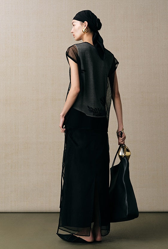 ZHUCHONGYUN organza curved lined silk straight skirt-FAB.