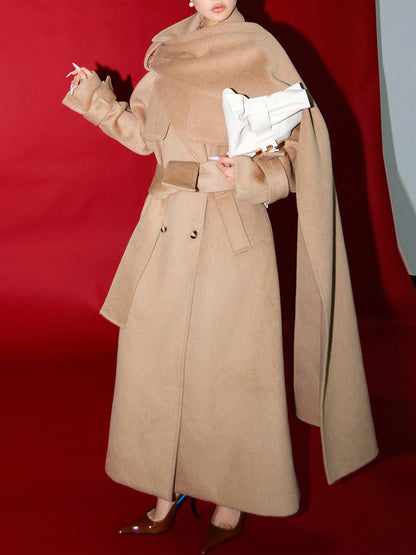 MEI SANGUAN 100% Wool Milk Tea Scarf-Tie Jacket - DELL