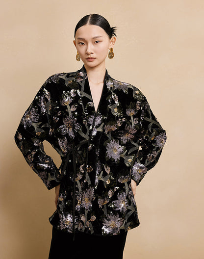 HECO velvet bottom plant embroidery sequin  JACKET - AMAYA.