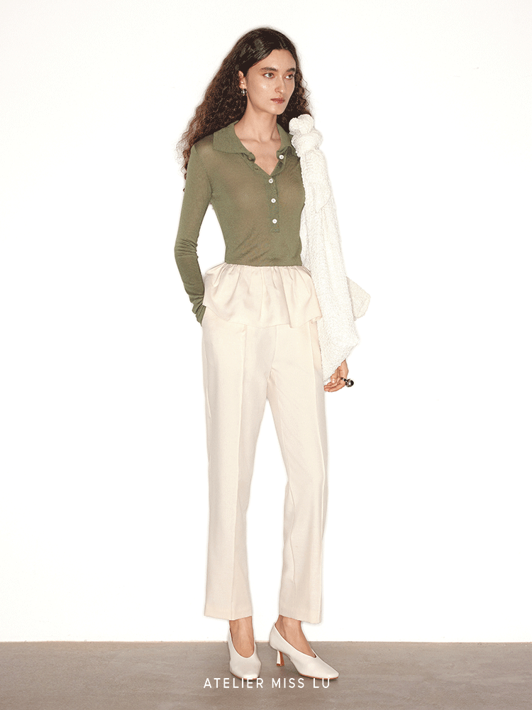 ATELIER MISS LU  spring/summer vintage long sleeves ice feeling knit top - RAIN