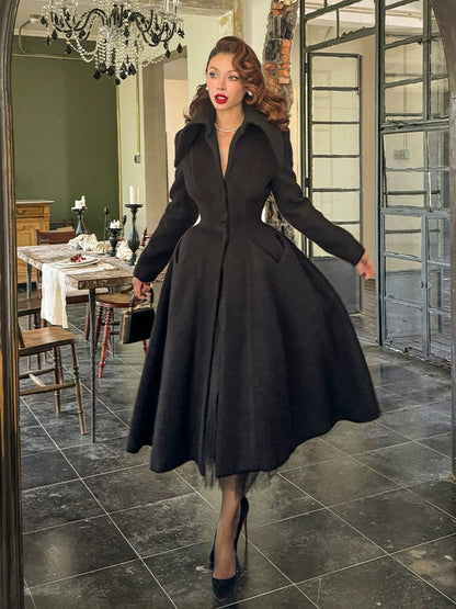Le Palais Vintage  large skirt black woolen coat-KIA