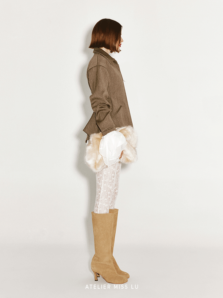 ATELIER MISS LU silhouette hem wool waist-cinching zip-up jacket - TOVE.