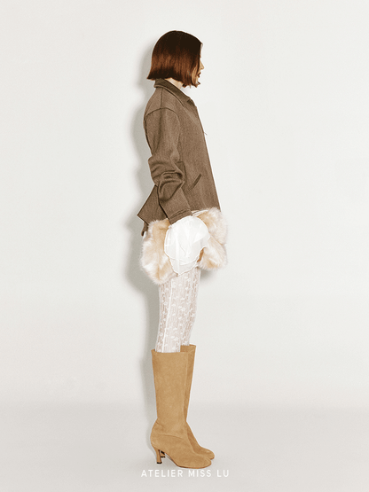 ATELIER MISS LU silhouette hem wool waist-cinching zip-up jacket - TOVE.