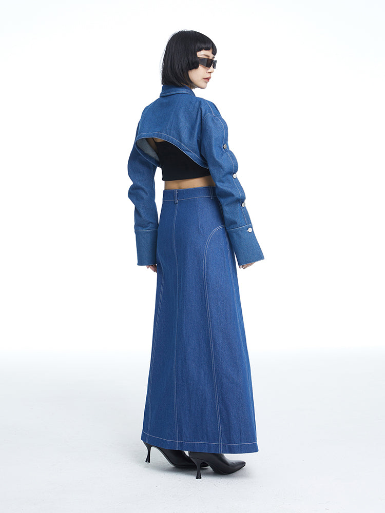 TINY IN large slit long three-dimensional denim skirt -MANNIE