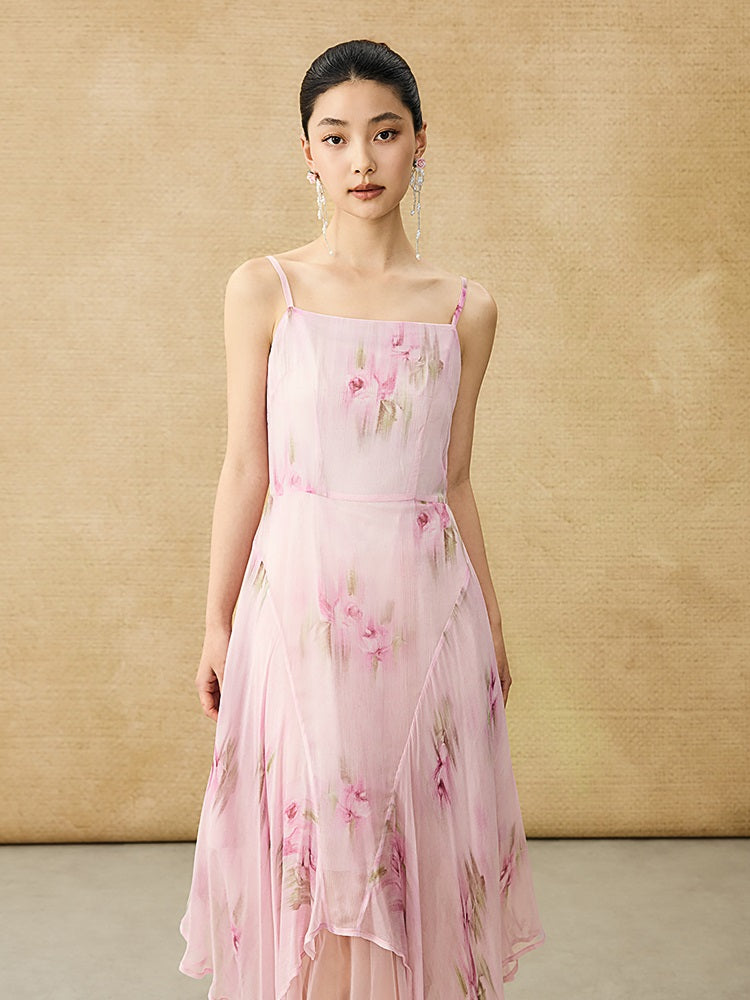 HECO Chinese Style Silk Chiffon Slip Summer Water Ripple Print Long Skirt - PEKKER.