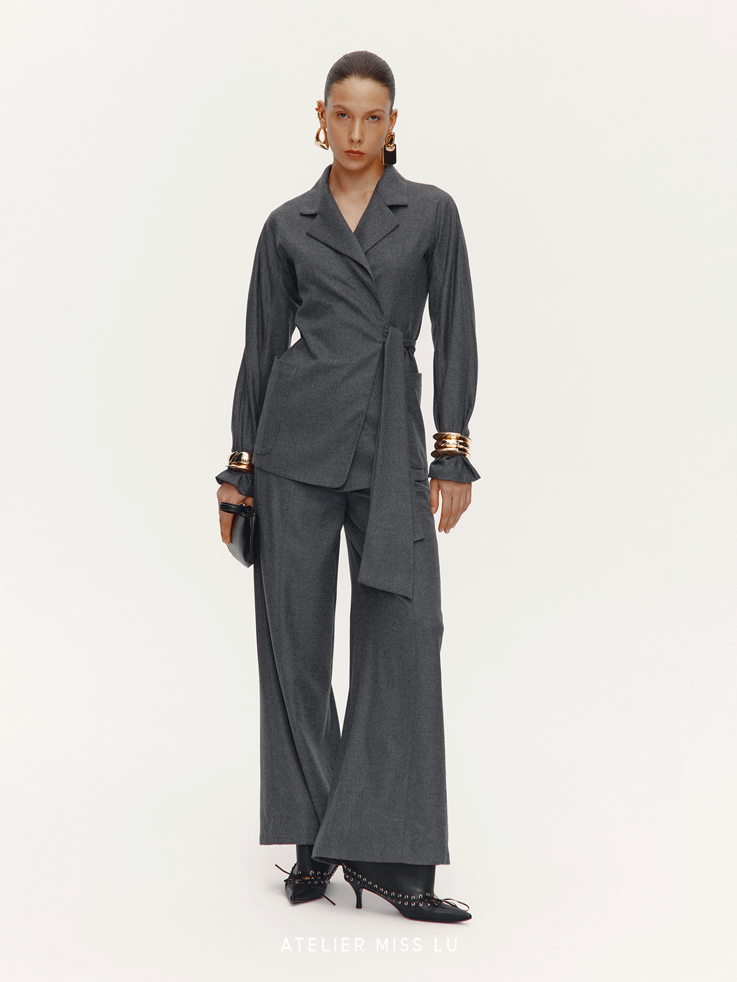 ATELIER MISS LU Sheep Wool Blend Wide-Leg Suit Pants - ISAN