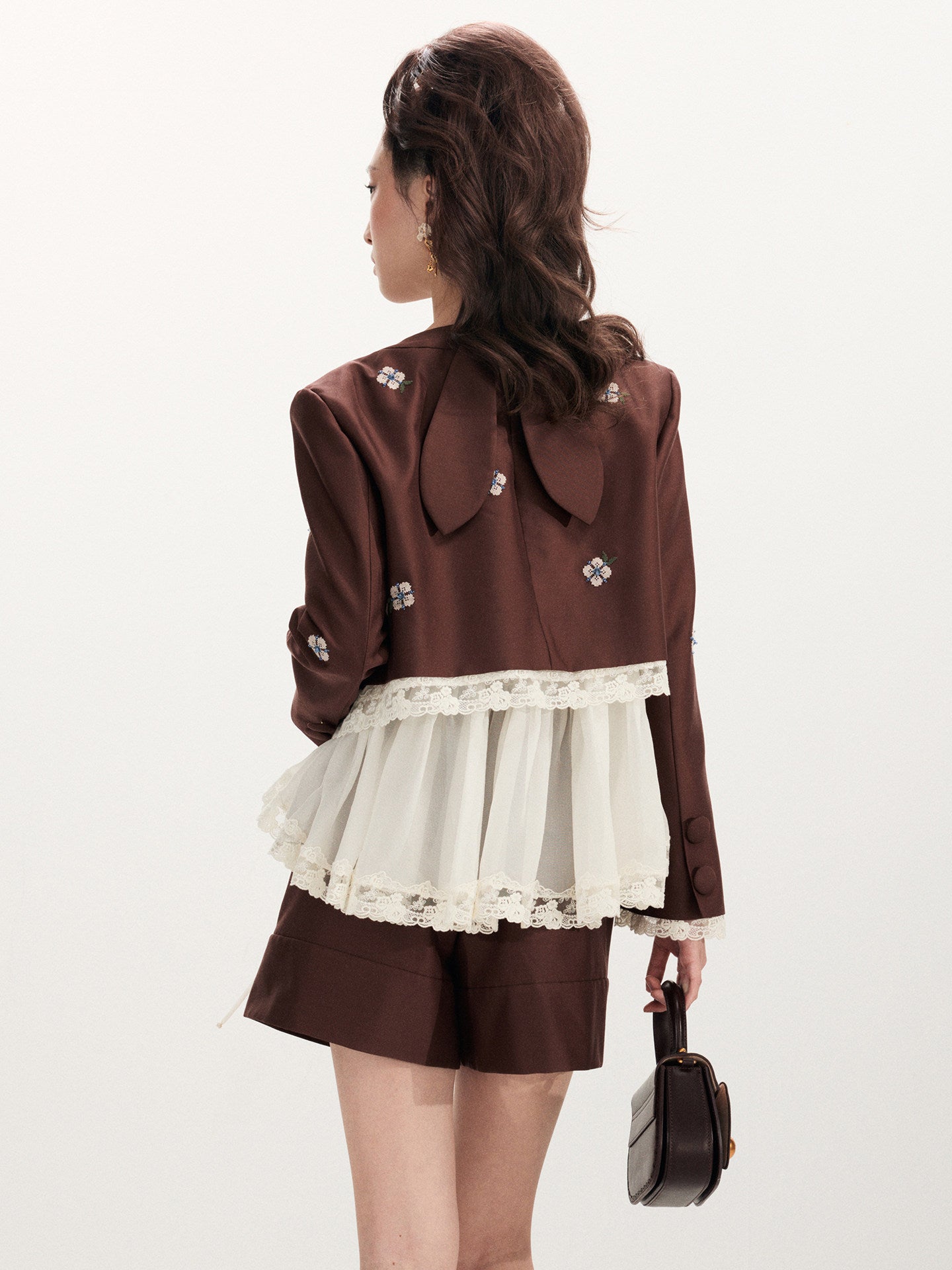 FAME Pastoral Flower Embroidered Short Blazer Top
