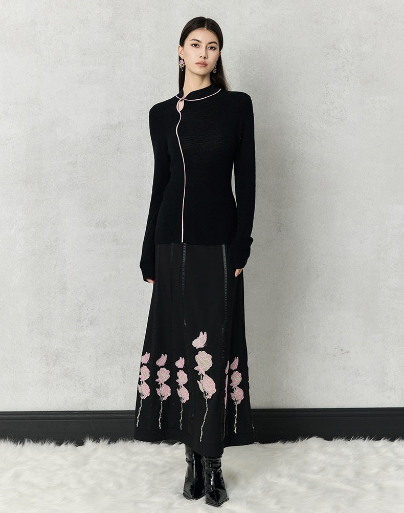 HECO high-density suit embroidered black A-line skirt women - beta.