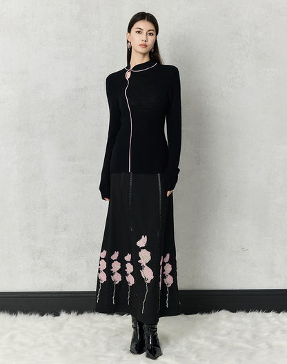 HECO high-density suit embroidered black A-line skirt women - beta.