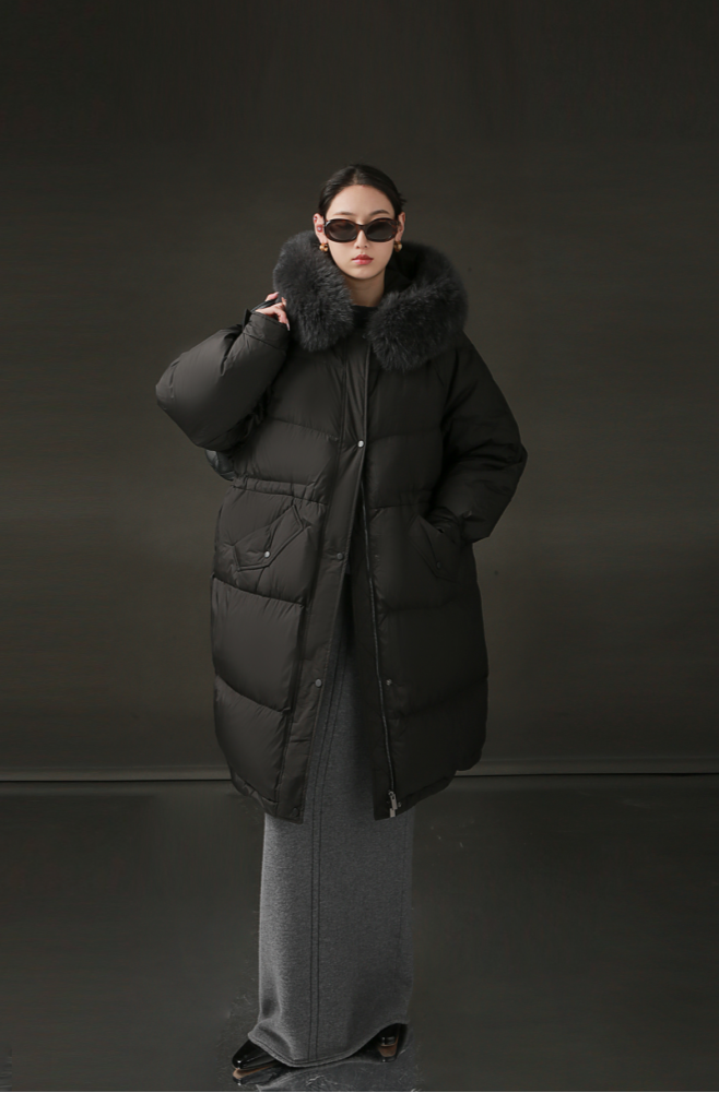 PIAOIN Korean Edition Casual Long Down Thickened Hooded Coat Versatile Jacket-TIA
