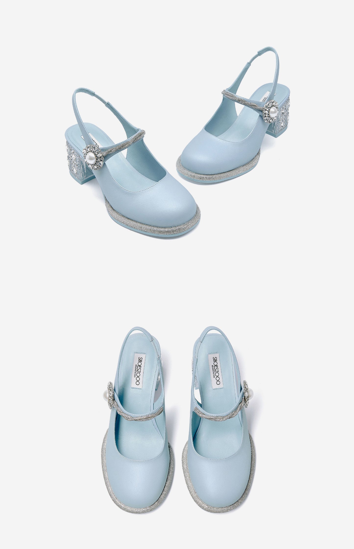 SHOESZOOO Maryjane Rhinestone Round Toe Block Heels - WISDOM.