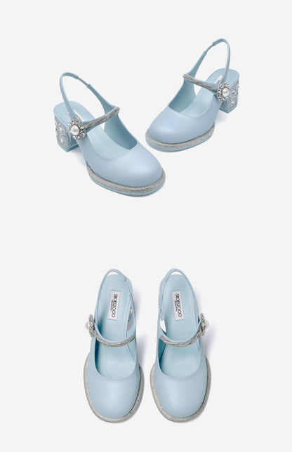 SHOESZOOO Maryjane Rhinestone Round Toe Block Heels - WISDOM.