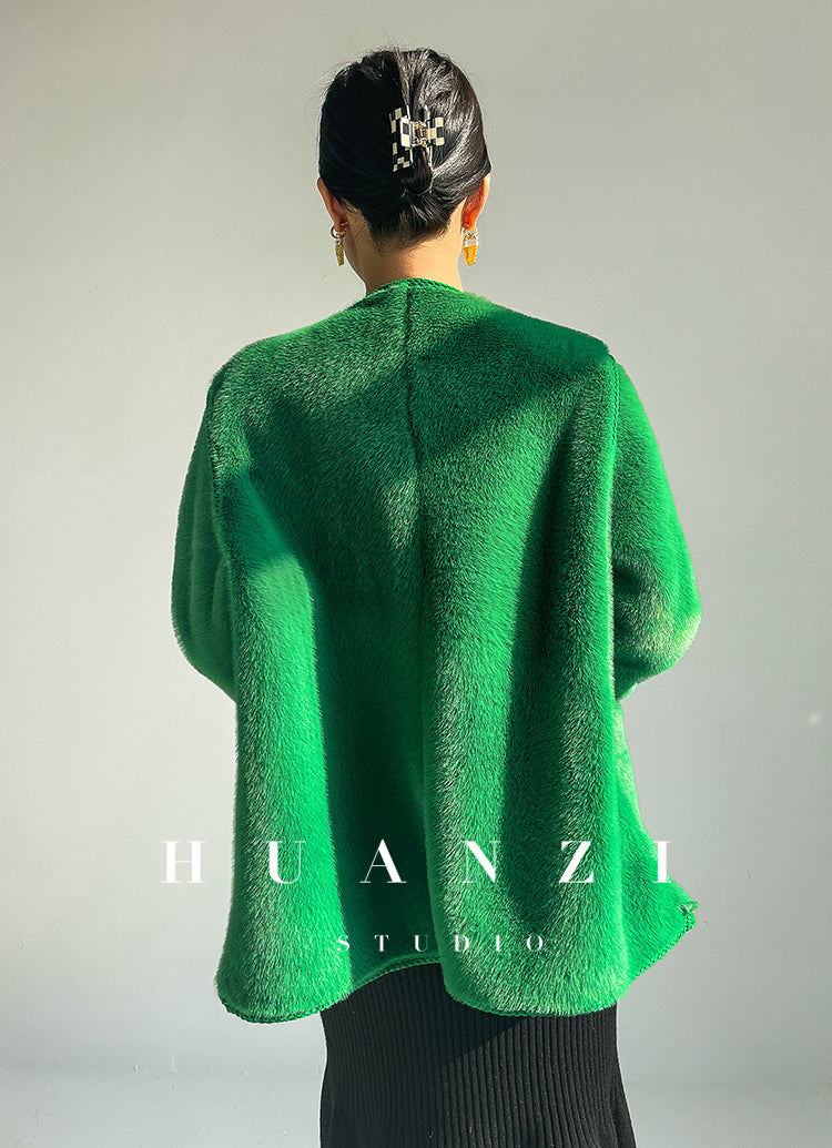 Huanzi green imitation fur autumn winter coat - Miiw