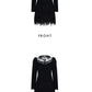 FAME Black Heavy Embroidered Feather tassle Hem Lace lbd cocktail Dress - Woiw