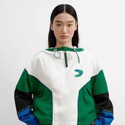 COMME MOI short contrasting patchwork hooded sports top - PENLOPE.