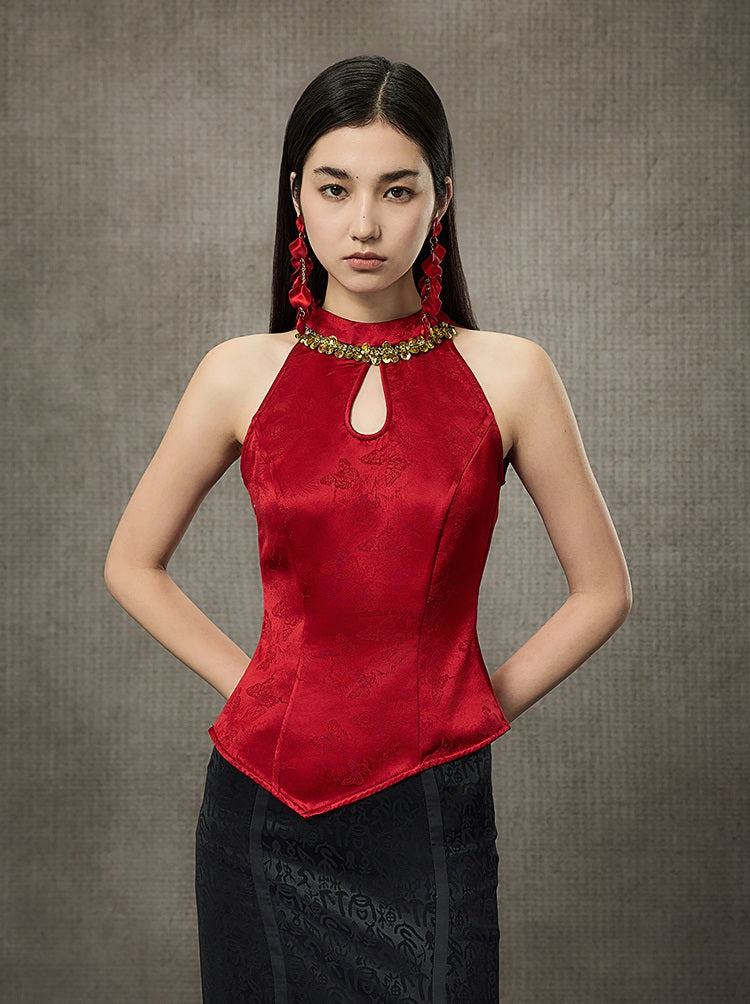 HECO Hollow Lace Temperament Off-the-shoulder Vest- WHOLE.