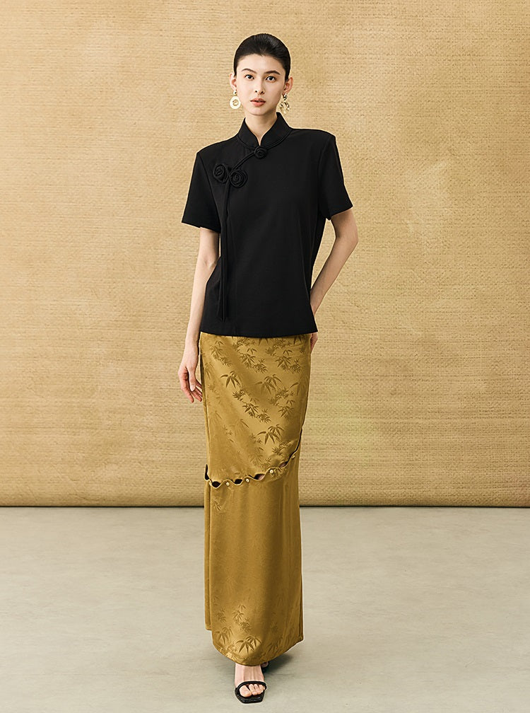 HECO Chinese Handmade Rose Tassel Short Sleeve T-Shirt  - GRADE.