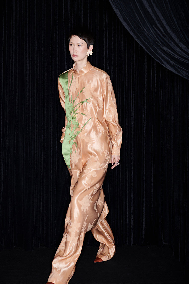 M essential Mackay designer iris jacquard orchid collage stand-up collar shirt psnt set - five.