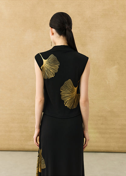 HECO Chinese Draped Summer Heavy Industry Ginkgo Biloba Print Slim Skirt - COLS.