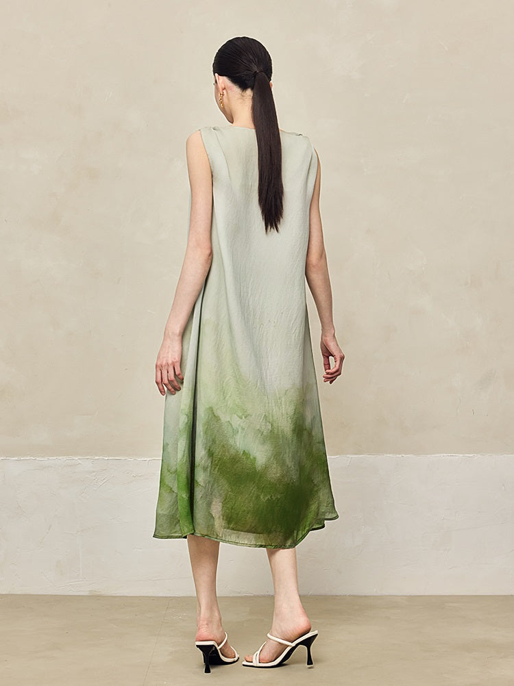 HECO Ink Dye Twisted Chiffon Slip Midi Sleeveless Dress Women - CARRY.