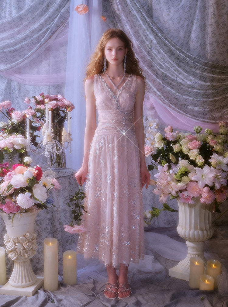 Wardrobes by Chen High End Sleeveless Wrap Embroidered Bead Dress-Sama