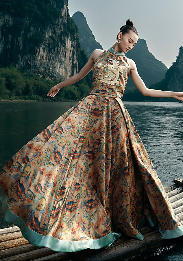 HECO Chinese Retro Mural Golden Dragon Embroidered Vest Top - ERIKA.