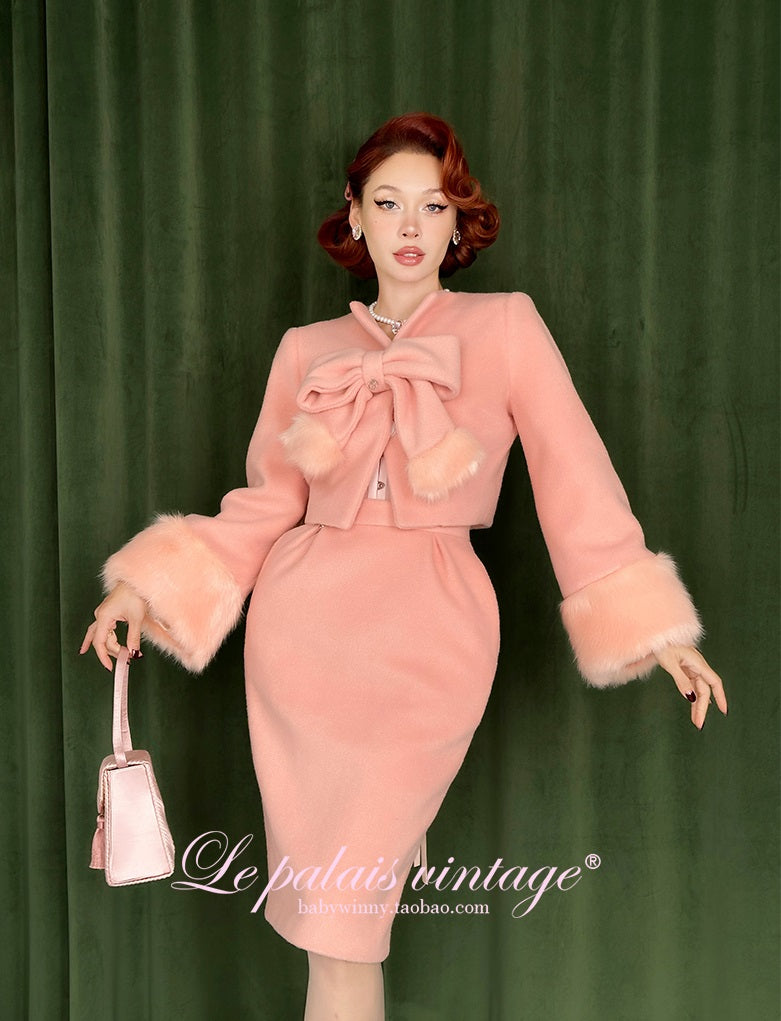 Le Palais  Peach Pie Slim Coat + Skirt Peach Pink Suit-PALM