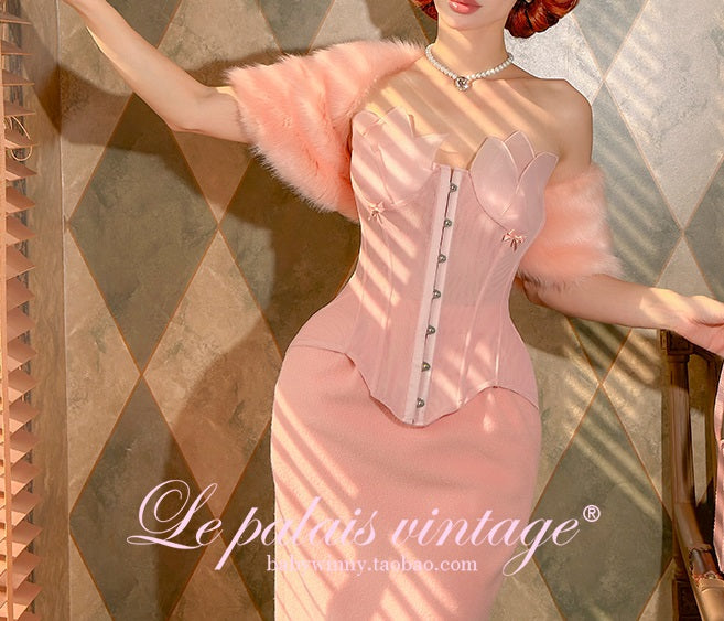 Le Palais  Peach Pie Slim Coat + Skirt Peach Pink Suit-PALM