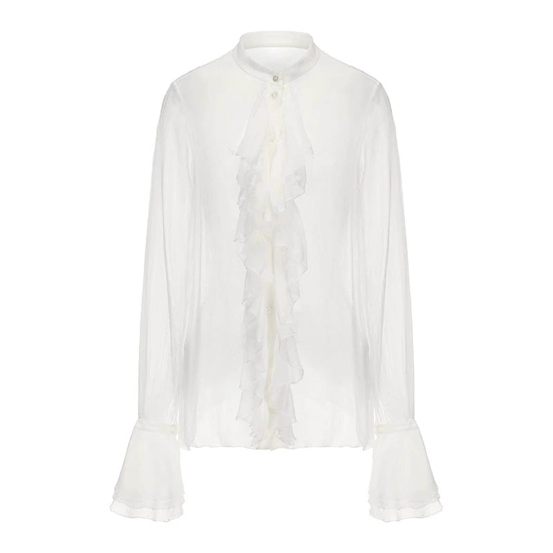 ATELIER MISS LU  Fall/Winter Court Style Flowing Sheer Mulberry Silk Top - MARY