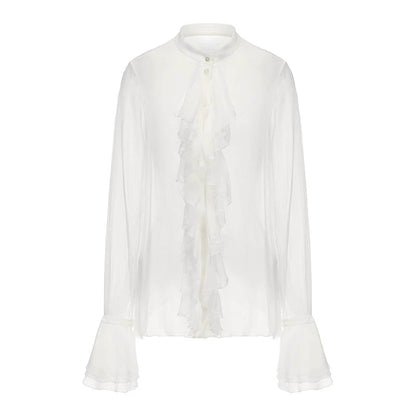 ATELIER MISS LU  Fall/Winter Court Style Flowing Sheer Mulberry Silk Top - MARY