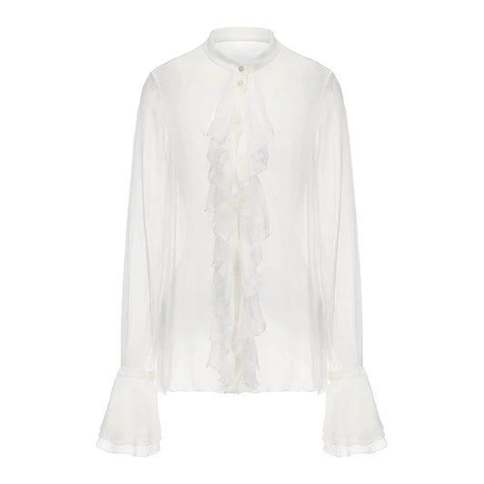 ATELIER MISS LU  Fall/Winter Court Style Flowing Sheer Mulberry Silk Top - MARY
