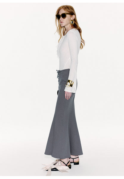 ATELIER MISS LU Cross Stray Design Front Slit Mermaid Maxi Skirt - AUTUM.