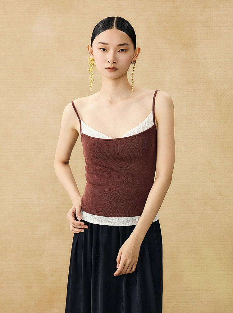 HECO Chinese Lace Edge Camisole Breathable Tencel Versatile Top - REACH.