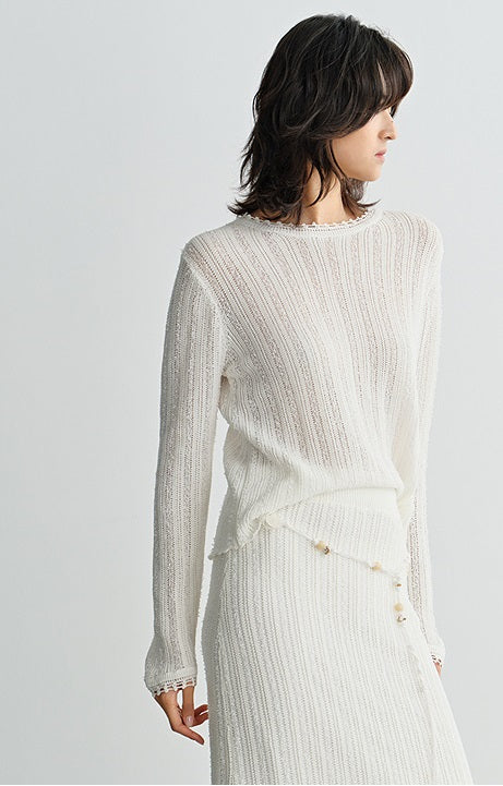 COMME MOI women's cut-out raw edge pullover knit top- VALENTINA.