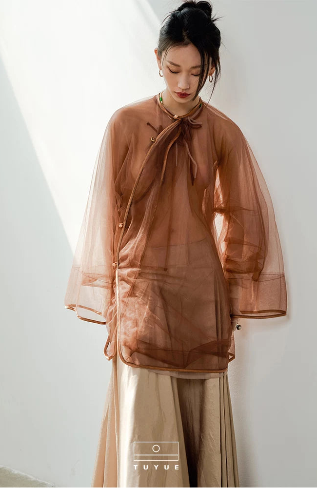 TUYUE Tulle Jacket New Chinese Morning Robe Three-Piece Set-WAYNE
