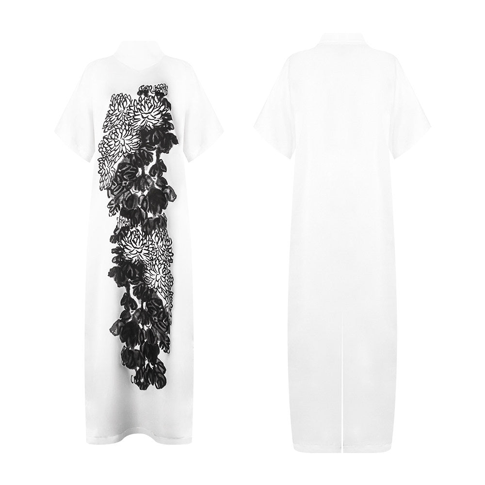 TUYUE Chinese painting print turtleneck satin dress - FELIX.