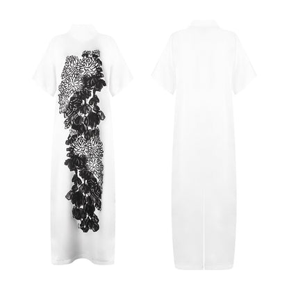 TUYUE Chinese painting print turtleneck satin dress - FELIX.
