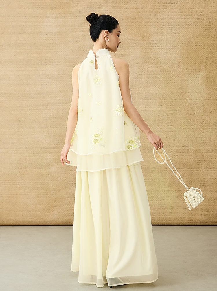 HECO Chinese double-layer tulle flesh covering elastic ballet style vest two-piece - LEVI.