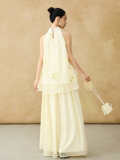 HECO Chinese double-layer tulle flesh covering elastic ballet style vest two-piece - LEVI.