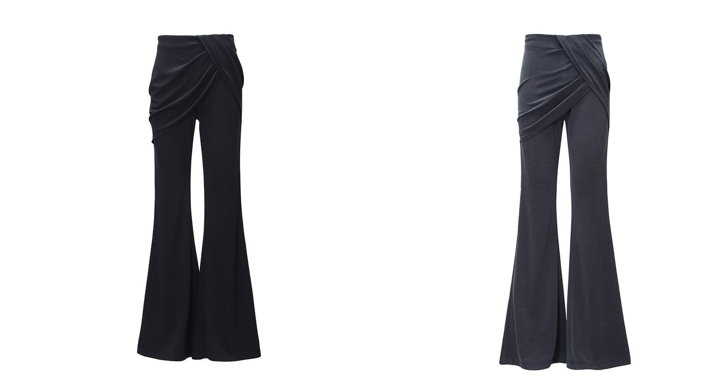 WANGXO Smooth Modal Cupro Beads Low-Waisted Slim Flared Layered Pants - SELMA